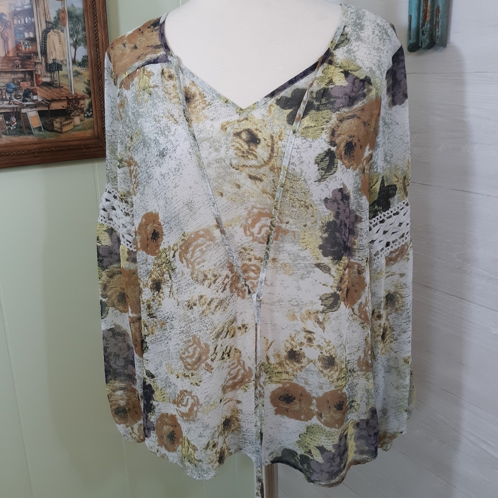 Daniel Rainn sheer floral lace tunic top medium *H